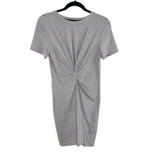 Theory Black & White Striped Twist Front Tee Shirt Dress Women's Size Small